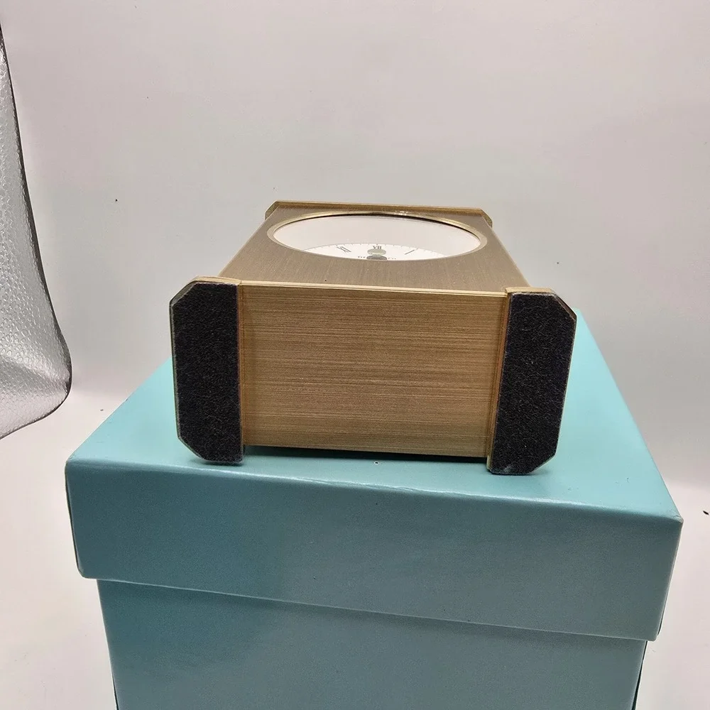 Vintage Tiffany & Co Brass Desktop Clock with Original Box